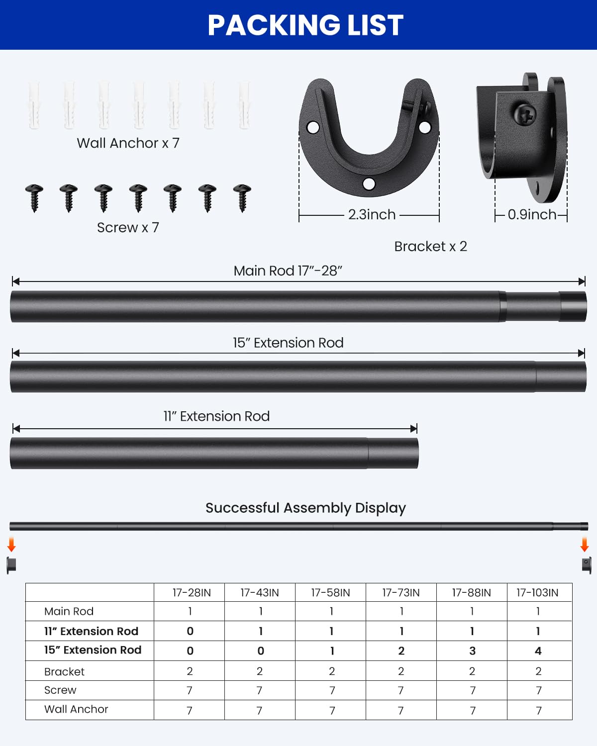 Closet Rods For Hanging Clothes, 17 To 28 Inches Stepless Adjustable Metal Closet Rod, 1.3 Inches Heavy Duty Clothes Hanging Rod